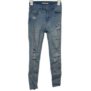 Levi’s 721 High Rise Light Wash Distressed Skinny Jeans